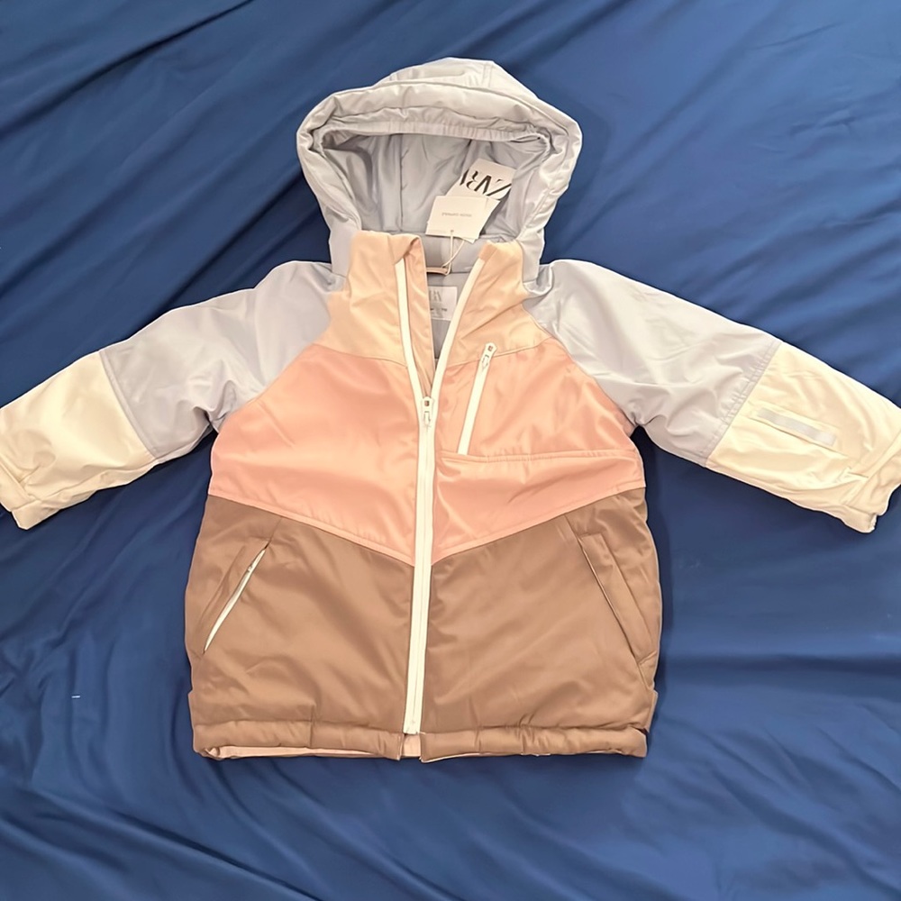 Zara Girls Winter Jacket Puffer Pink Grey Brown Size 4/5 BNWT